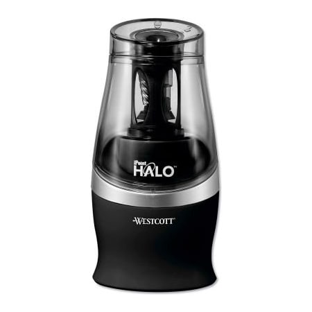 Acme United Westcott Halo Colored Pencil Non-Stick Electric Sharpener, AC-Powered, 3.5" x 6.75", Blk/Slvr 16894